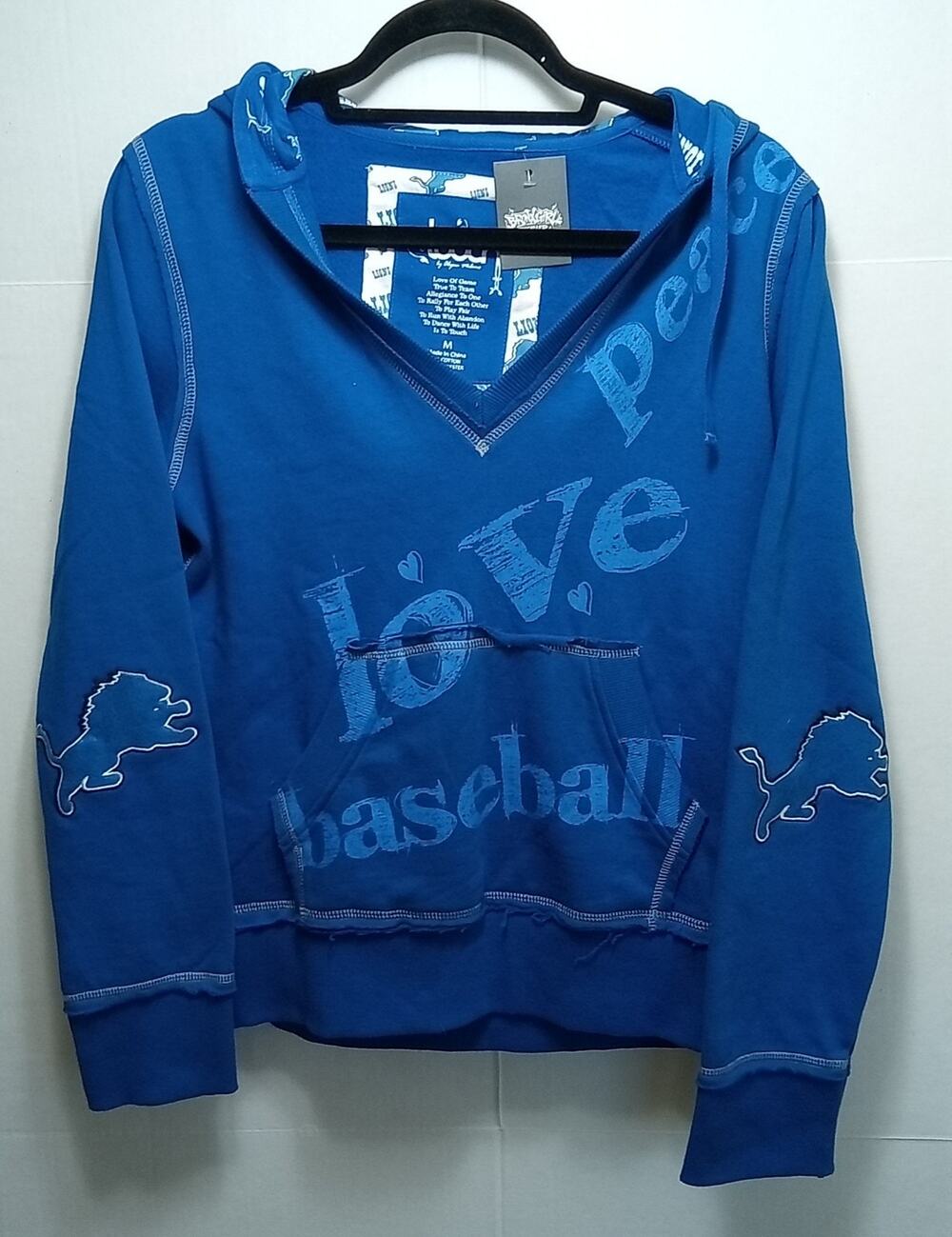 Detroit Lions (Misprint Baseball) Alyssa Milano V-Neck Hoodie Women's Medium